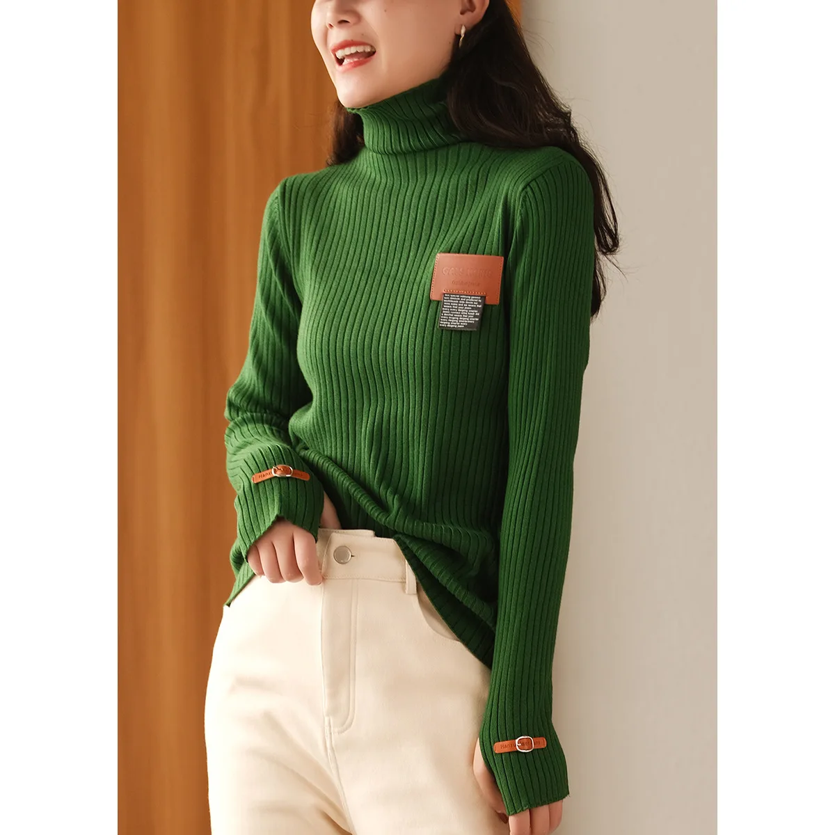 Winter New Modal Turtleneck Sweater Women's Pullover Patch Knit Elegant Office Lady Simple Slim Warm Female Long Sleeve Tops