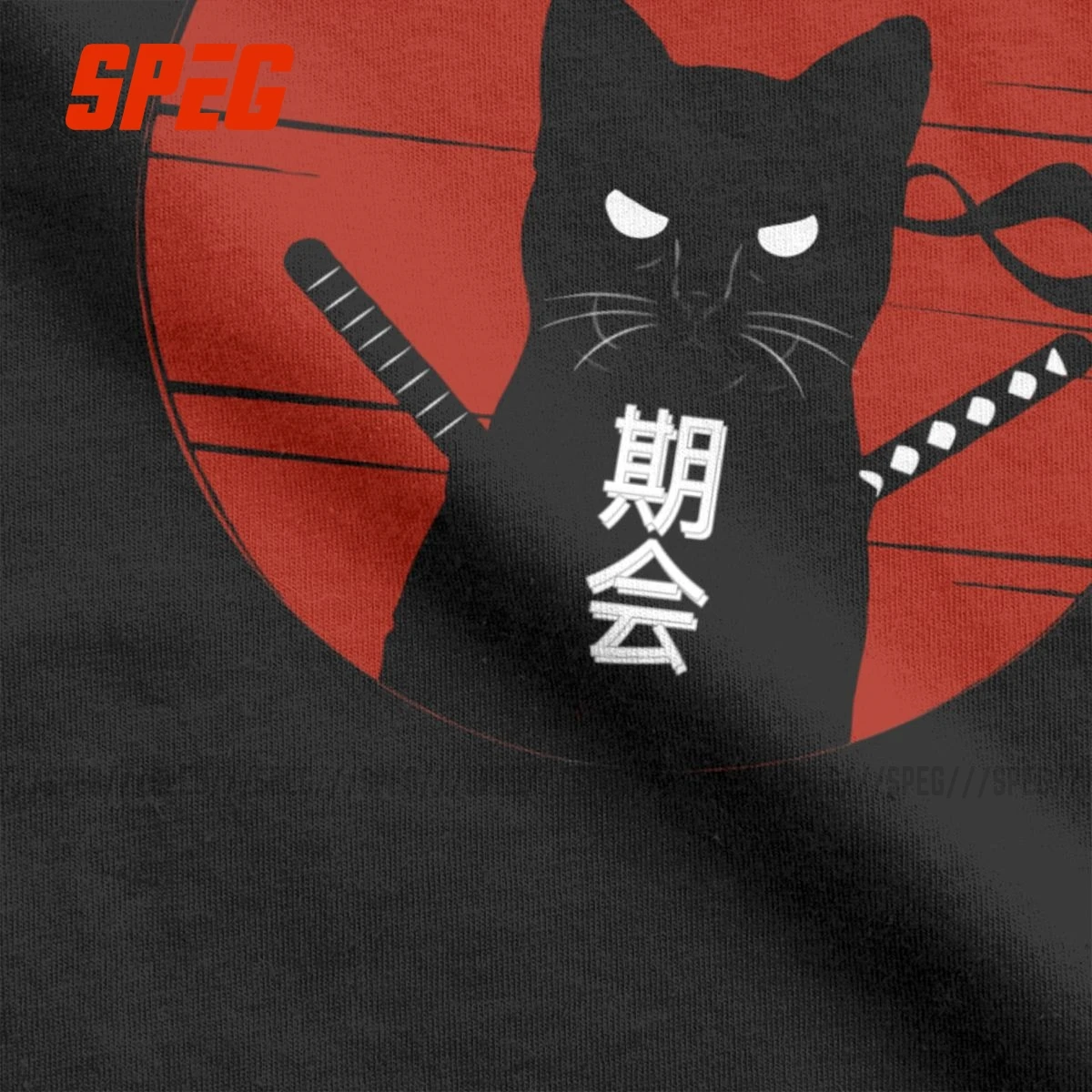 Samurai Cat retro T Shirts for men Ninja Japanese  text Style Leisure Tee  sunset  black cat  100% Cotton 4XL 5XL Gift Idea Tops