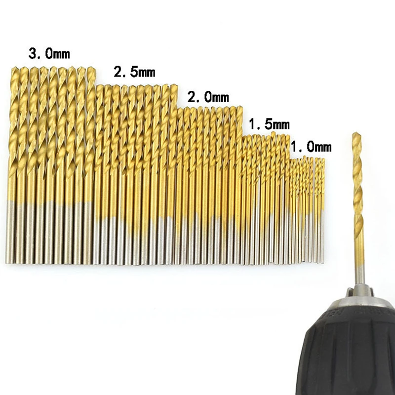 50Pcs Titanium Coated Drill Bits HSS High Speed Steel Drill Bits Set Tool High Quality Power Tools 1/1.5/2/2.5/3mm