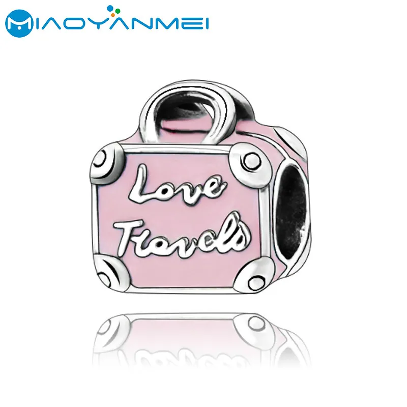 925 Sterling Silver Jewelry Beads Pink Travel Bag Charm Fit Original Pandora Bracelets Women DIY Fashion Birthday Gift