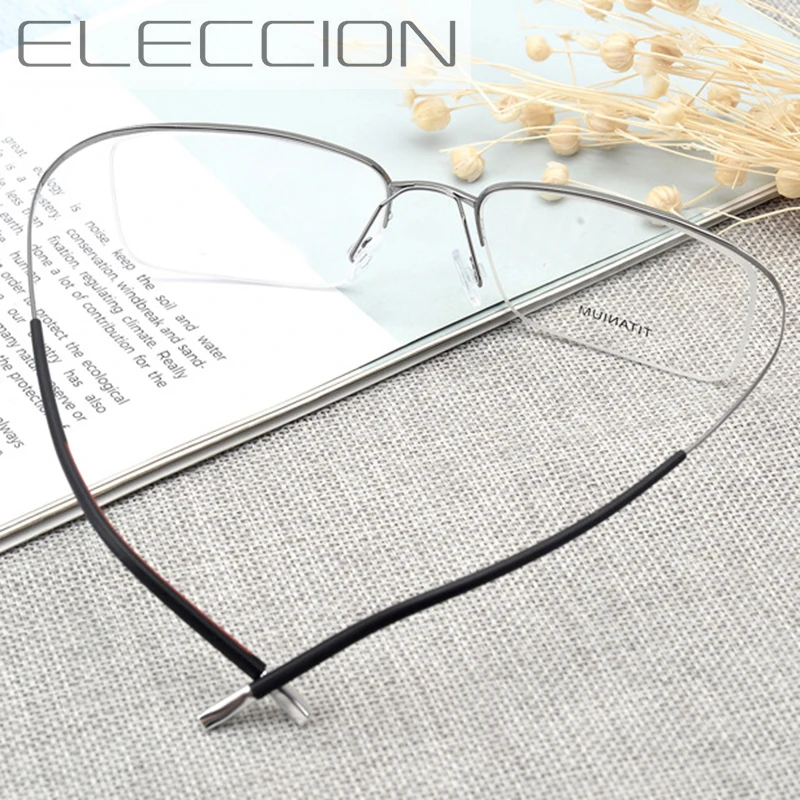 ELECCION Eyebrow Prue Titanium Optical Frame Glasses for Men Women New Fashion Half Rimless Rim Eyeglasses Frames Clear Lens