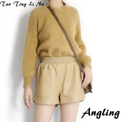 

Top brand Women Spring 2020 Genuine Real Sheep Leather Shorts E8 high quality