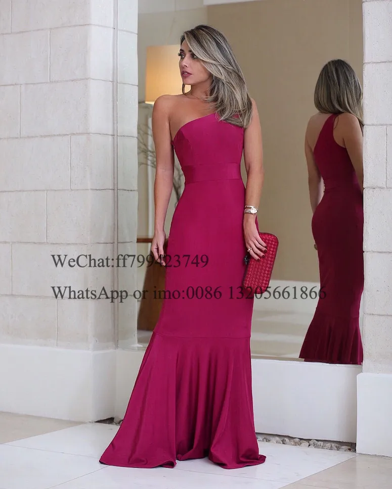 Vestidos de Noche fucsia de un hombro para mujer, vestido de graduación largo sin mangas de sirena, vestidos baratos hechos a medida