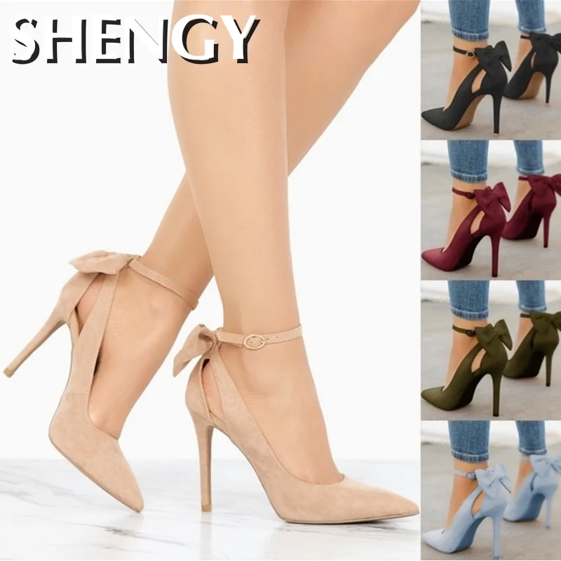 SHY Bow Pumps Women High Heels Pointed Toe Stiletto Pumps Sexy Party Woman Black Wedding Shoes Zapatos Mujer Dropshipping