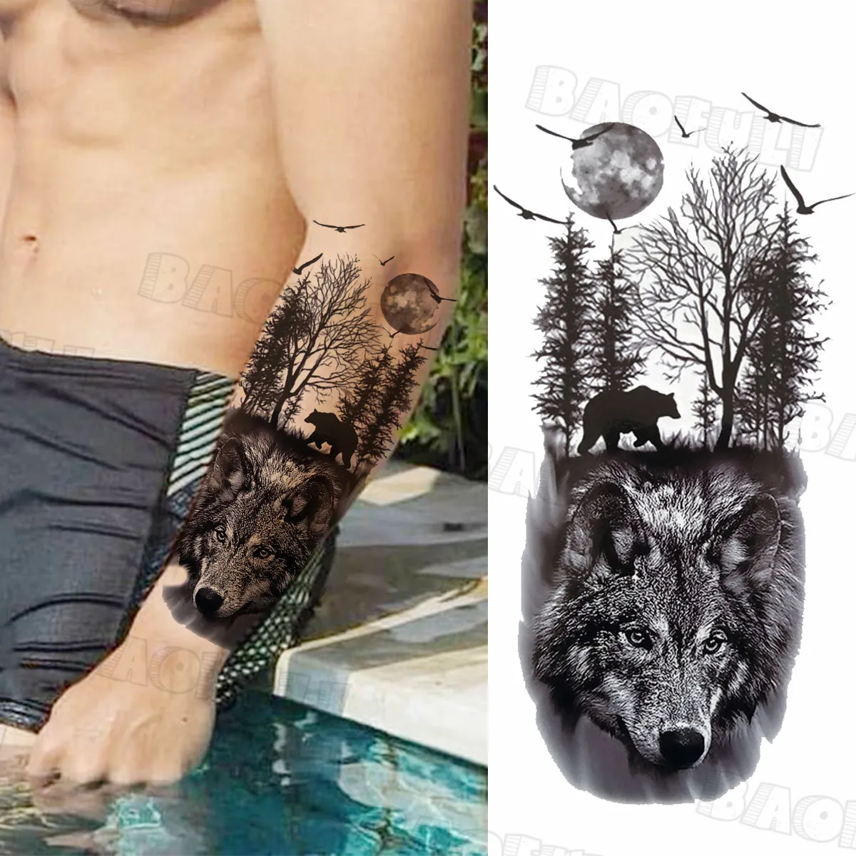 Cross Fake Cross Tijdelijke Tatoeages Voor Mannen Volwassen Wolf Robot Arm Realistische Fake Tattoo Borst Arm Mode Waterdichte Tatoo Sticker