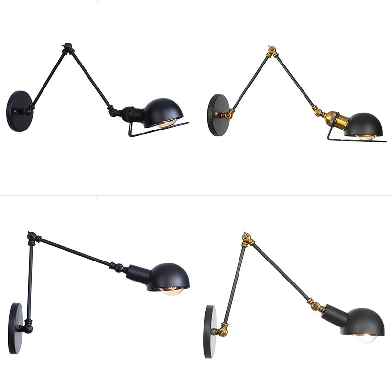 Antique Loft Adjustable Wall Lamp with Long Arm Retro Reading Lamp Iron Bedside Corridor Black Led Swing Arm Sconce Wall Lights