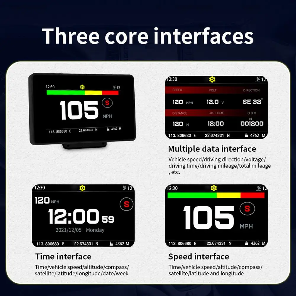 Vjoycar 2022 Newest Car GPS HUD Gauge Truck Digital Speedometer Smart Odometer Total Mileage Time Voltage Compass for All Cars