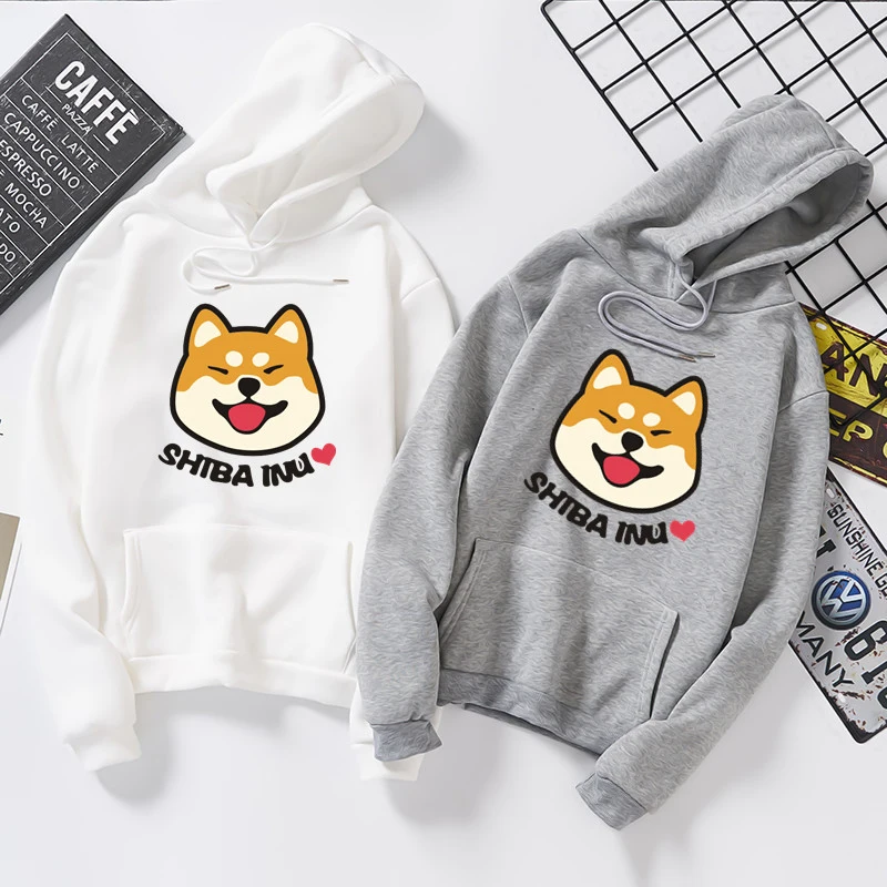 ผู้หญิง Harajuku Hoodies Plus ฤดูใบไม้ร่วงกำมะหยี่น่ารักอะนิเมะญี่ปุ่น Shiba Innu นักเรียน Kpop Sweatshirt Moletom Sudadera Mujer