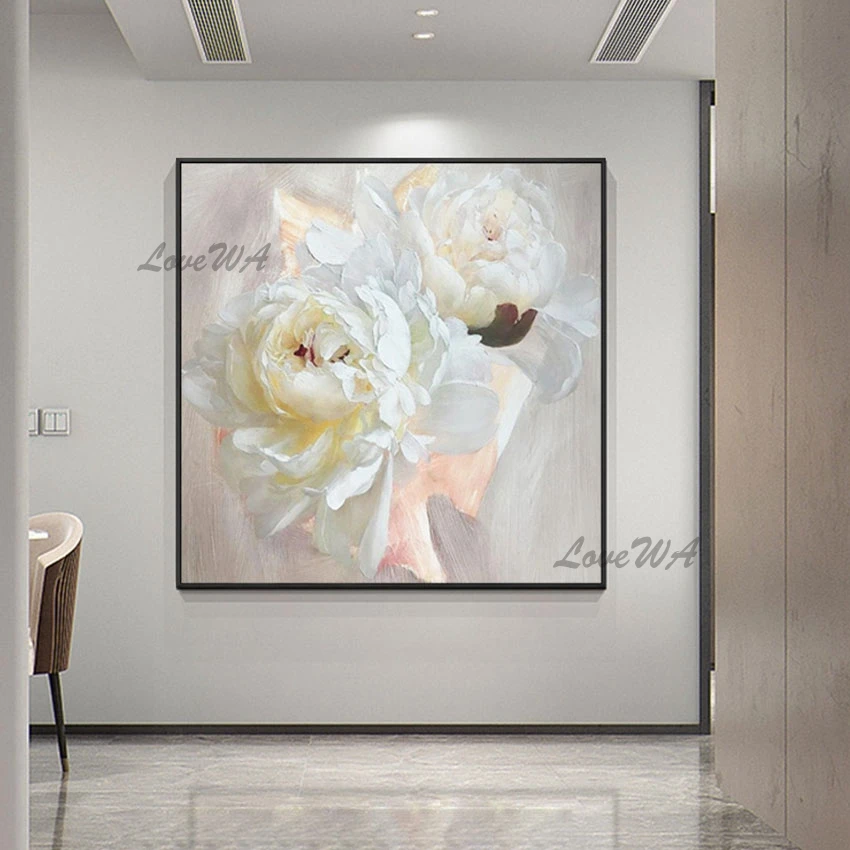 New Arrival Pallet Knife Textured White Flower Oil Painting, Showpiece For Home Decoration Wall Picture For Restaurant No Framed