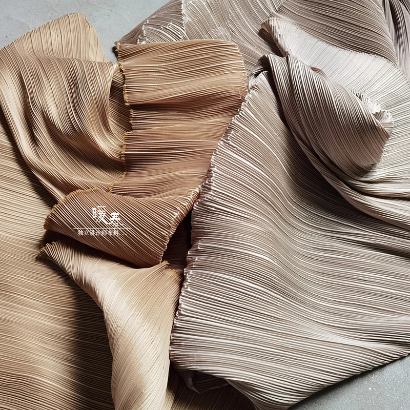 Pleated Fabric Soil Color Wheat Color Striped Folds DIY Art Painting Wedding Decor Skirts Dress Clothes Designer Fabric