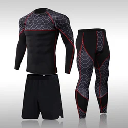 3 Pieces Compression Tracksuit Fitness Tight Running Set T-shirt Legging Men's Gym Sportswear Suit