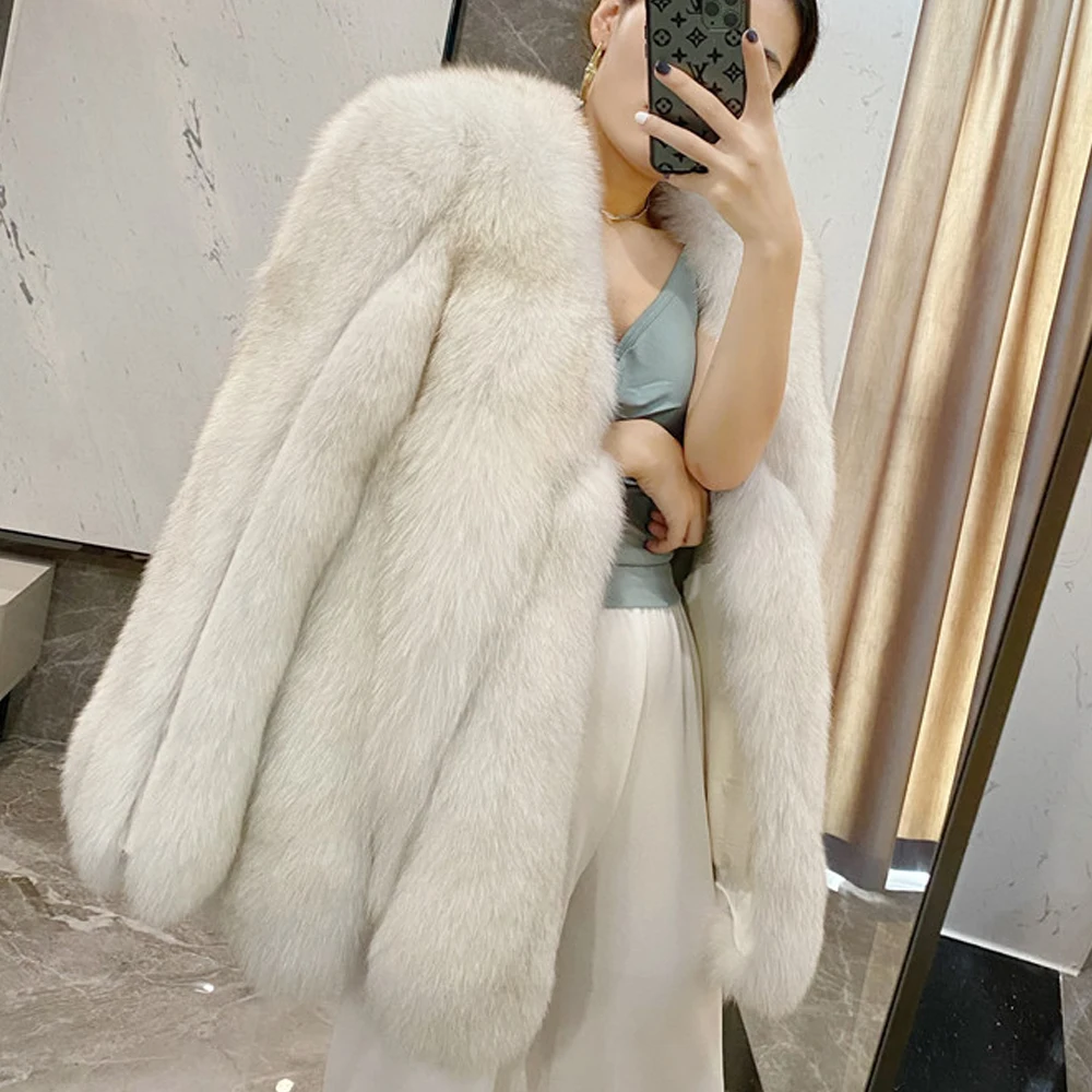 

FURTJY Real Fox Fur Coat For Women Genuine Sheepskin Natural Whole Skin Fox Fur Jackets Woman Winter Overcoats Luxury Fur Coats