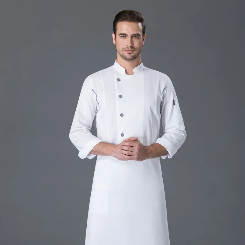 Long Sleeve Restaurant Uniform Single-breasted Breathable Chef Uniform Hotel Restaurant Bakery Jacket Kitchen Work Clothes