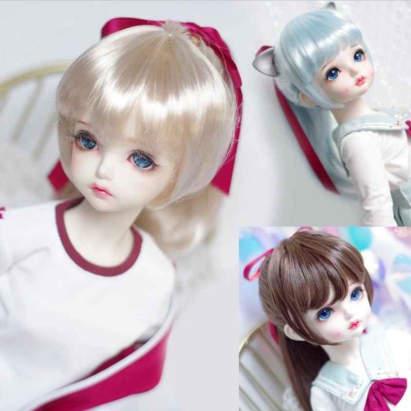 D03-P578 children toy BJD DD SD MSD      1/6 1/4 1/3 doll's Photo props Accessoriess Aqua blue soft silk high ponytail 1pcs