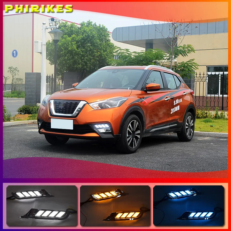 

2Pcs For Nissan Kicks 2017 2018 waterproof yellow turn Signal relay car styling LED DRL Daytime Running Lights Daylight fog lamp