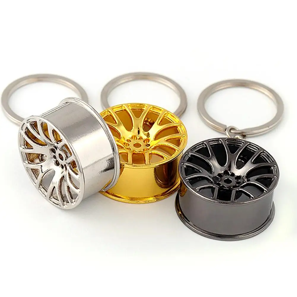 Car Tire Wheel Hub Rim Model Keychain Mini Car Wheel Hub Auto Logos Key Chain Zinc Alloy Polishing Electroplating Keyring