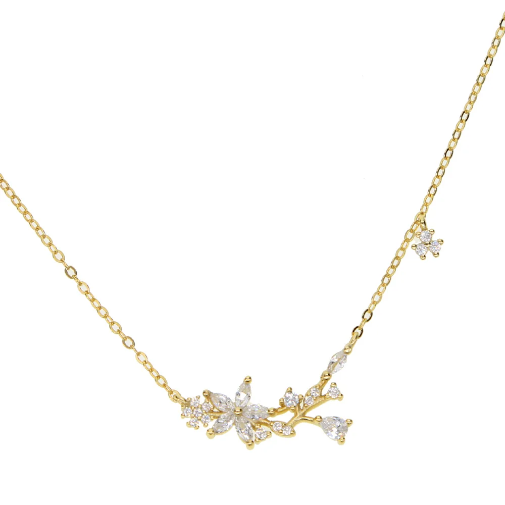 

Spring Summer Lovely Flower Tree Cluster Necklaces Fulfill Clear CZ Charm AAA Elegent Jewelry 925 Sterling Silver For Women