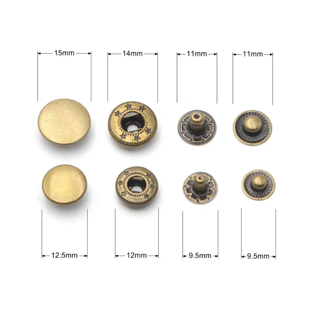 Kalaso  #655 #633 #831 30sets High Quality Brass Material Press Studs Sewing Snap Buttons Fasteners Leather Craft Clothes Bags