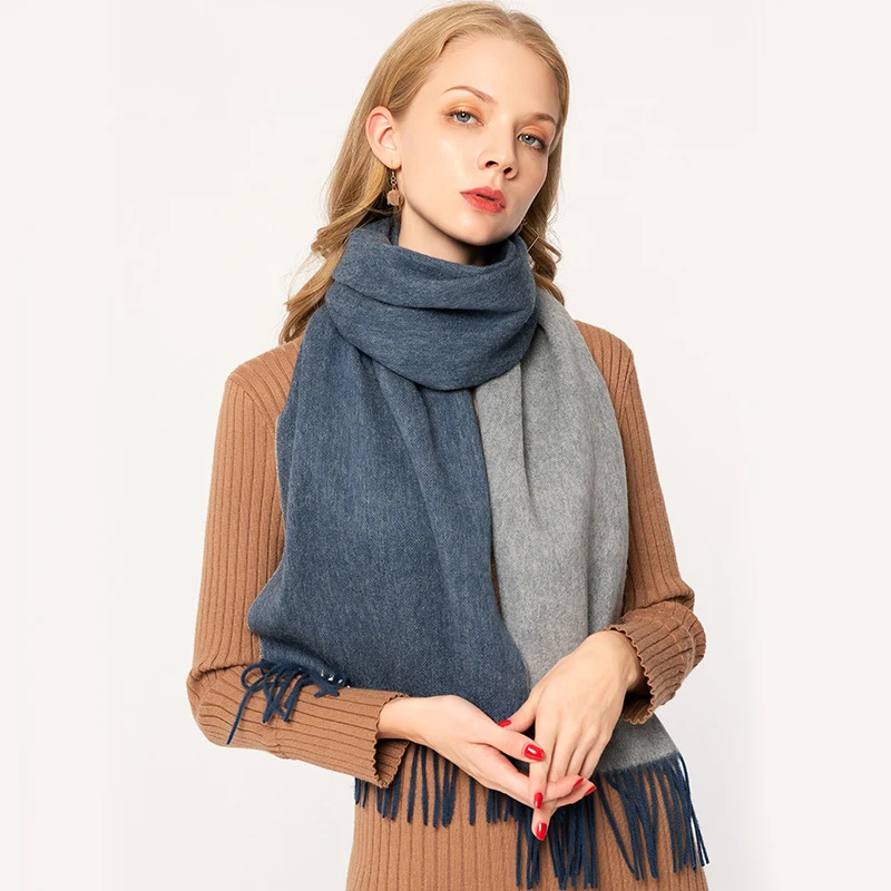 100% Wool Scarf Women Winter Warm Shawls and Wraps Pashmina Tassels Echarpe Two-Colors Woollen Cashmere Scarves For Ladies