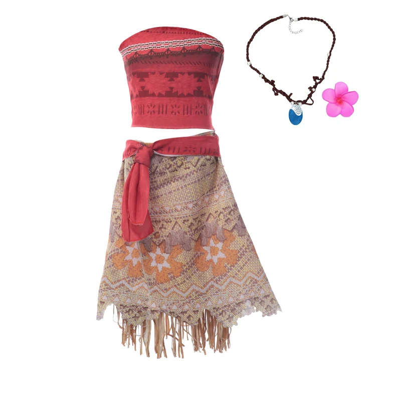 Moana Dress Kids Cosplay Girls Clothes Princess Vaiana Dress Children Birthday Party Costume with Necklace Wig Sets