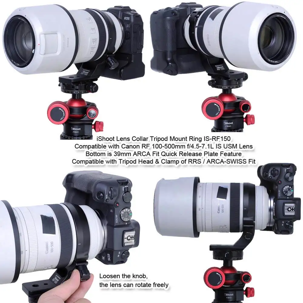 iShoot Lens Collar Tripod Mount Ring Support for Canon RF 100-500mm f/4.5-7.1L IS USM, with Arca-Swiss Quick Release Plate