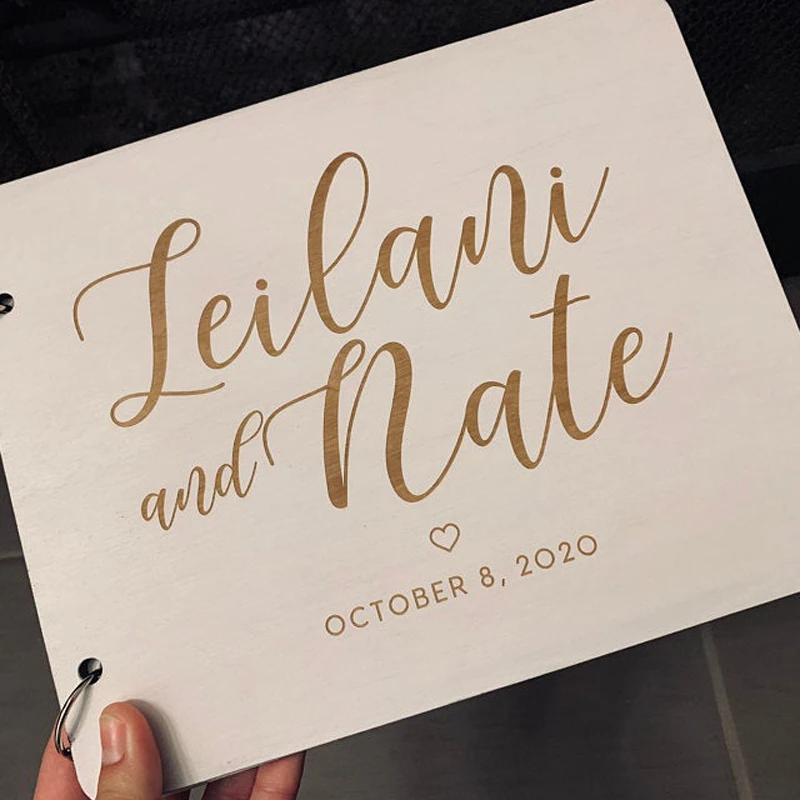 

Personalized Calligraphy Guest Book,Wedding Guest Book, Anniversary Album Wood Wedding Signature Guest Book Custom Party Decor