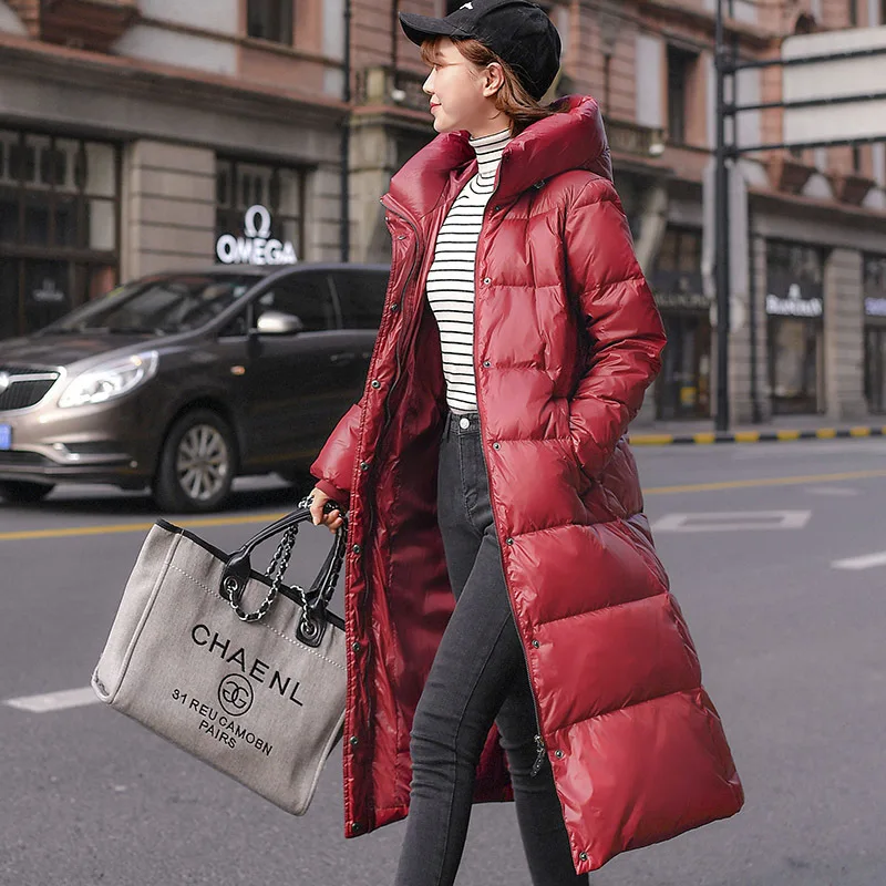 Winter Woman Coats 2020 Fashion Women's Down Jacket Light Duck Down Jackets Hooded Thick Warm Long Coat Hiver 8011-1LW858