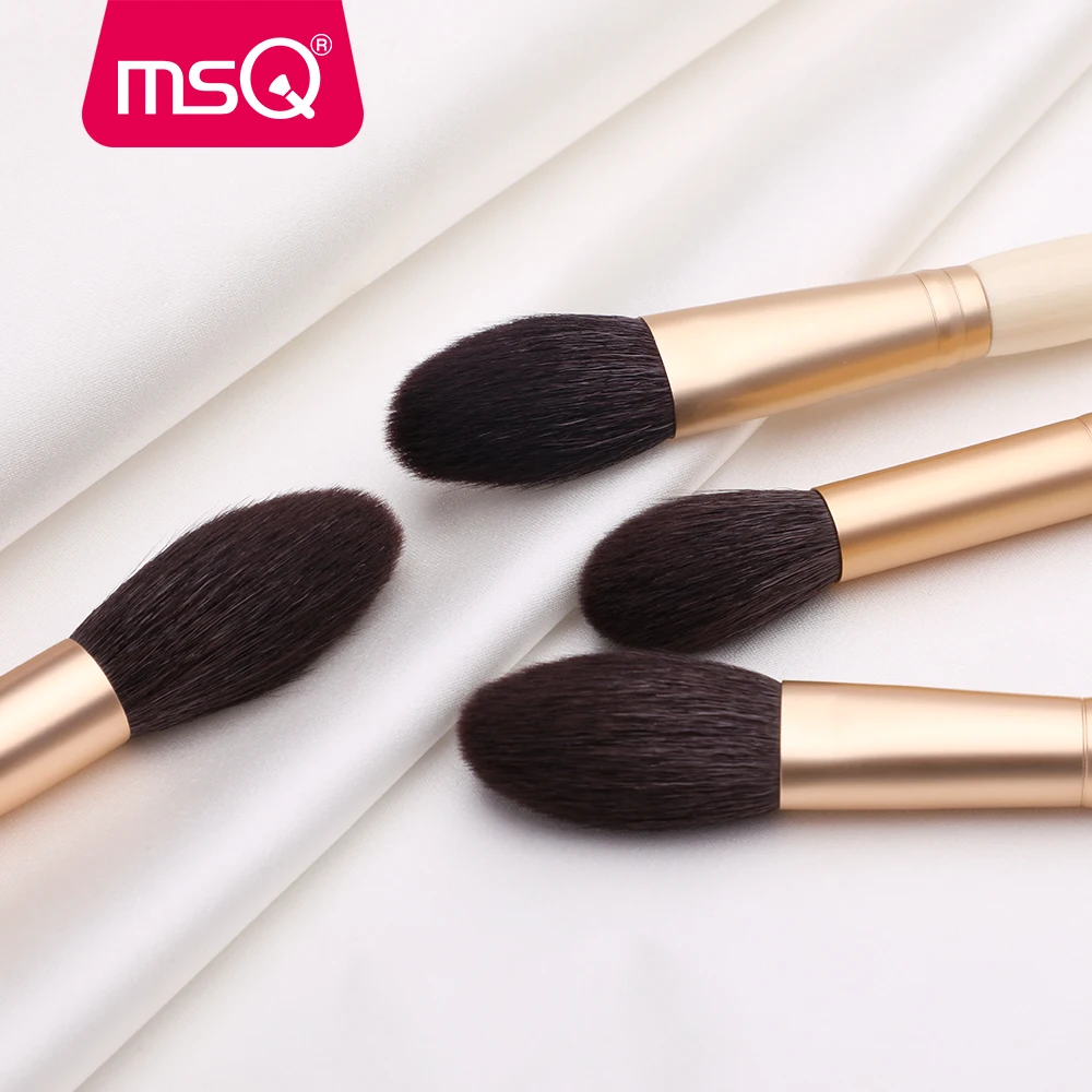 MSQ 2PCS Makeup Brushes Set Goat Hair Highlight Blusher Powder Large Make up Brush Kits Gold ferrule Natural Wood Handle