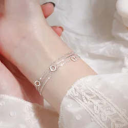 925 Plated Silver Three-Layer Chain Circle Bracelet For Women Simple Exquisite Gift Wedding Accessories