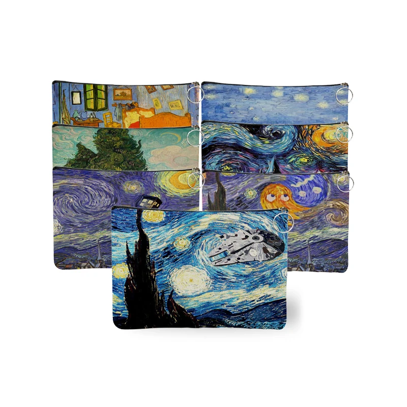 Canvas Cosmetic Bag Case Starry Night Sunflower Oil Painting Print Women Travel Makeup Bags Girl Beauty Organizer Toiletry Pouch