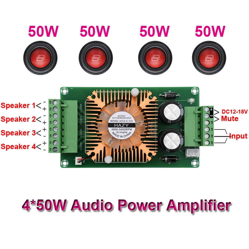 4.0 CH 4*50W High Power Amplifier TDA7388 Automotive Audio 10W~100W HiFi Stereo Car Home Theater Digital DIY HiFi AMP