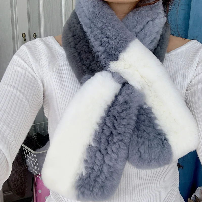 New autumn and winter rabbit fur scarf female fashion temperament fur interspersed color matching scarf rex rabbit fur muffler