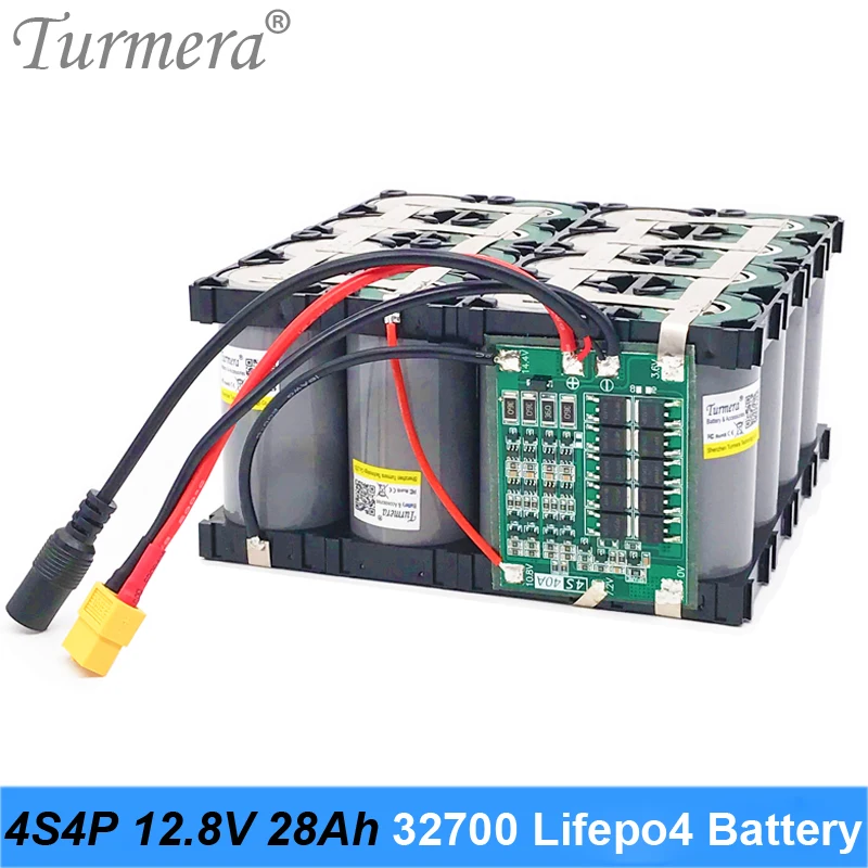 Turmera-Batería de 12,8 V, 28Ah, 4S4P, 32700, Lifepo4, con 4S, 40A, BMS equilibrado, para barco eléctrico y coche, fuente de alimentación sin interrupción, 12V