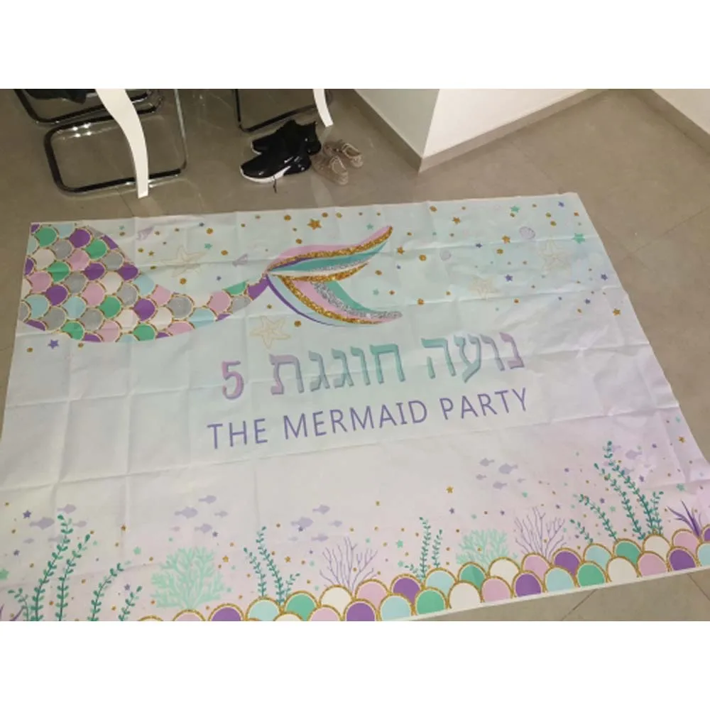 MOCSICKA-Toile de fond d'anniversaire sirène pour fille, 1er anniversaire, décoration de fête, bannière, baby shower, accessoires photo, fond de stand de studio