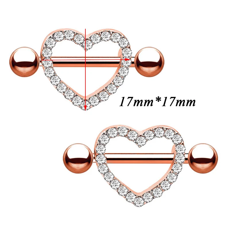 2pcs Red Crystals CZs Nipple Piercing Heart Barbell