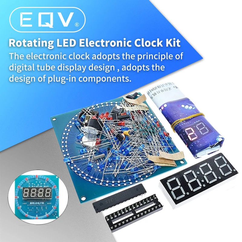 EQV DS1302 Rotating LED Display Alarm Electronic Clock Module DIY KIT LED Temperature Display