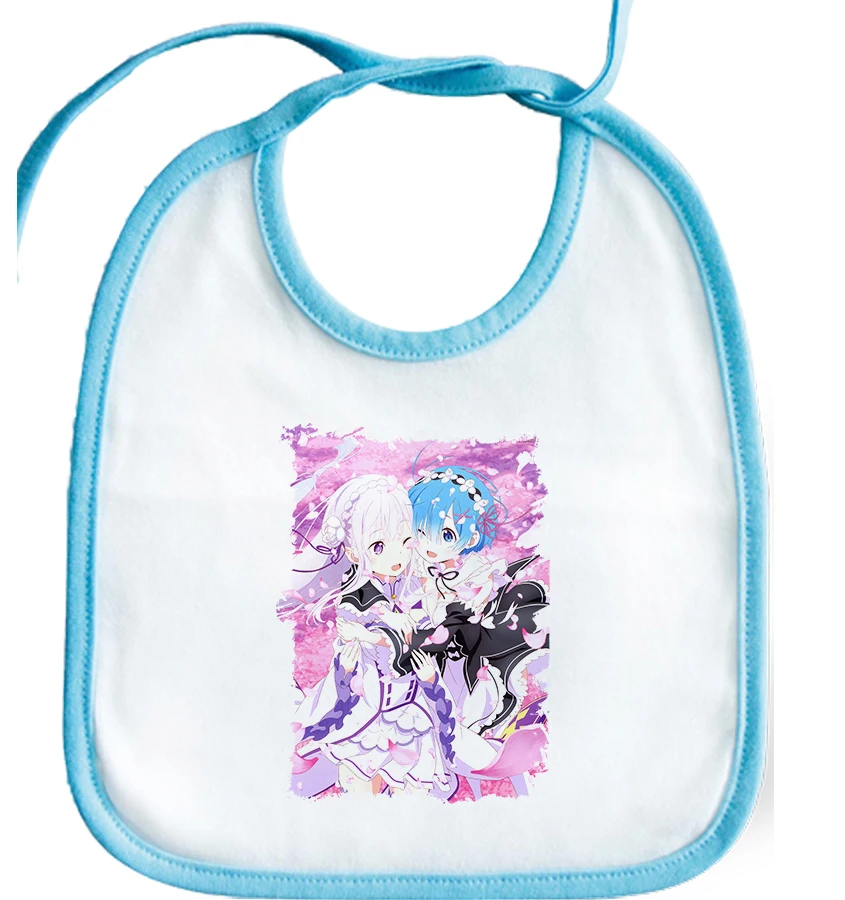 MERCHANDMANIA bib edge COLOR EMILIA and REM RE ZERO WAIFUS blue pink baby boy girl soft polyester infant gift