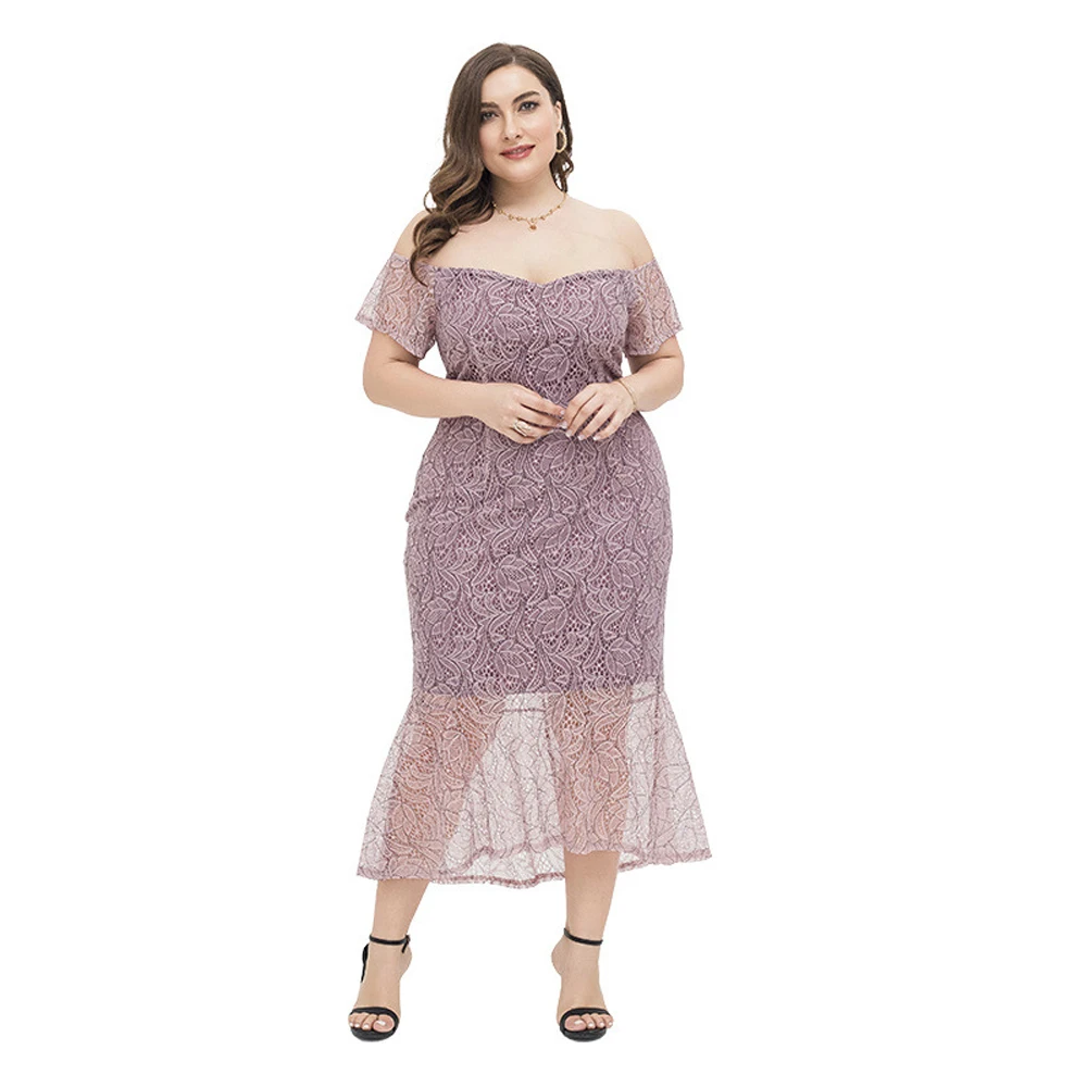 

2021 Beautiful Plus Size Elegant Spring Summer Dresses For Women Lady Lace Wrap Long Evening Dress Cloth Sexy Strapless Chiffon