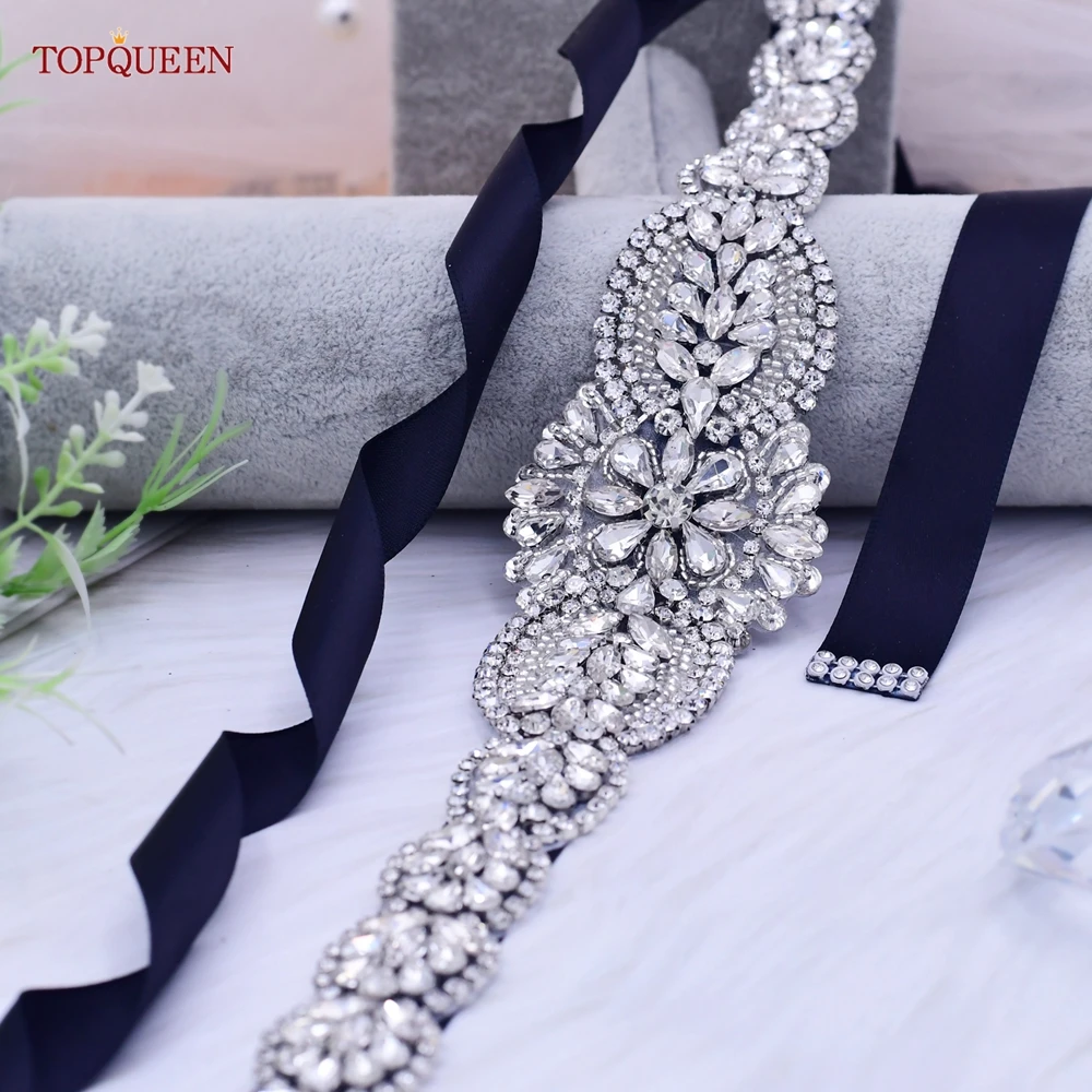 TOPQUEEN S02 Wedding Belt Bridal Sparkly Shiny Women Lady Party Silver Rhinestone Decoration Belt Luxury Gown Dress Ribbon Sash