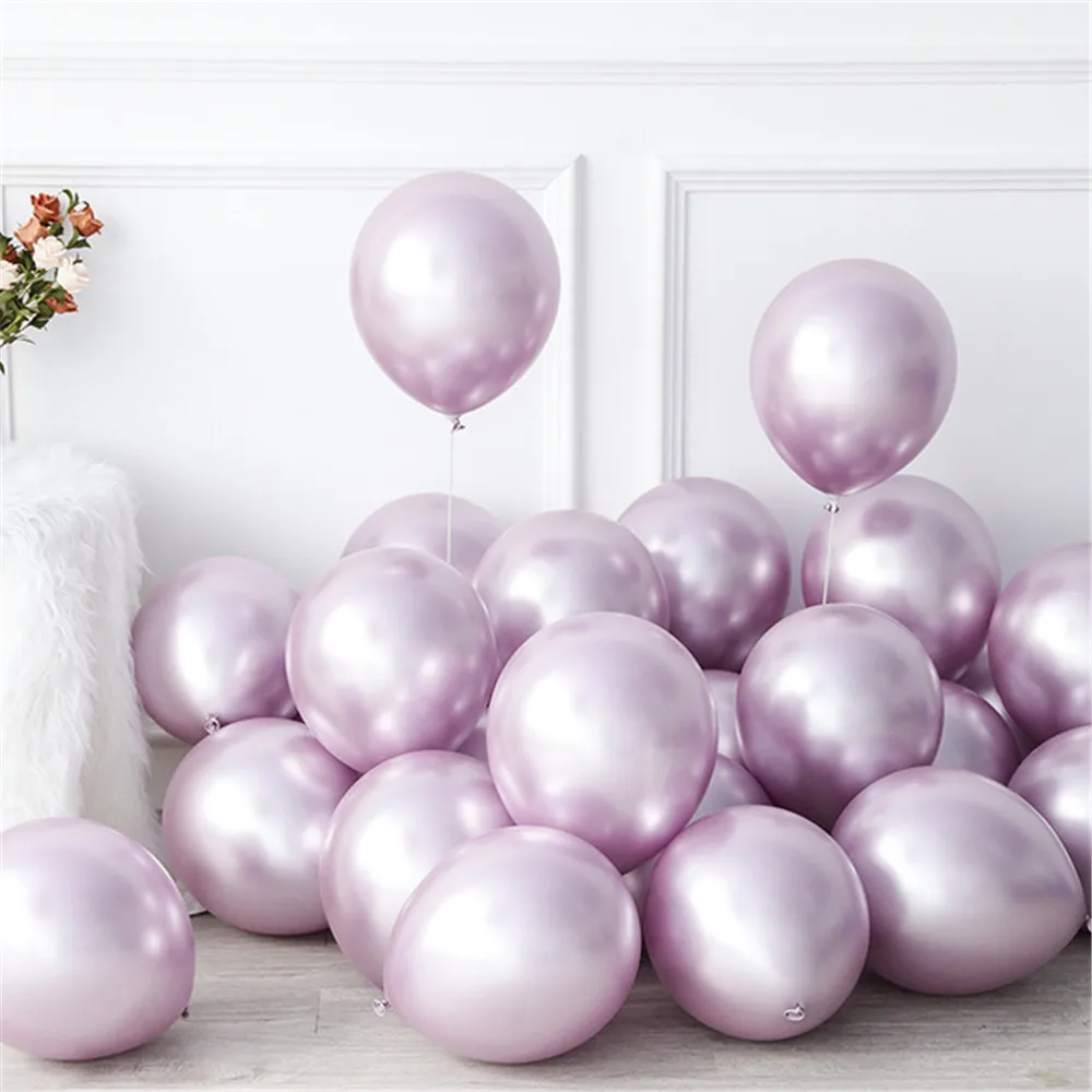 20pcs 12inch New Glossy Baby Pink Metal Pearl Latex Balloon Rose Gold Thick Chrome Metallic Globos Wedding Birthday Party Decor