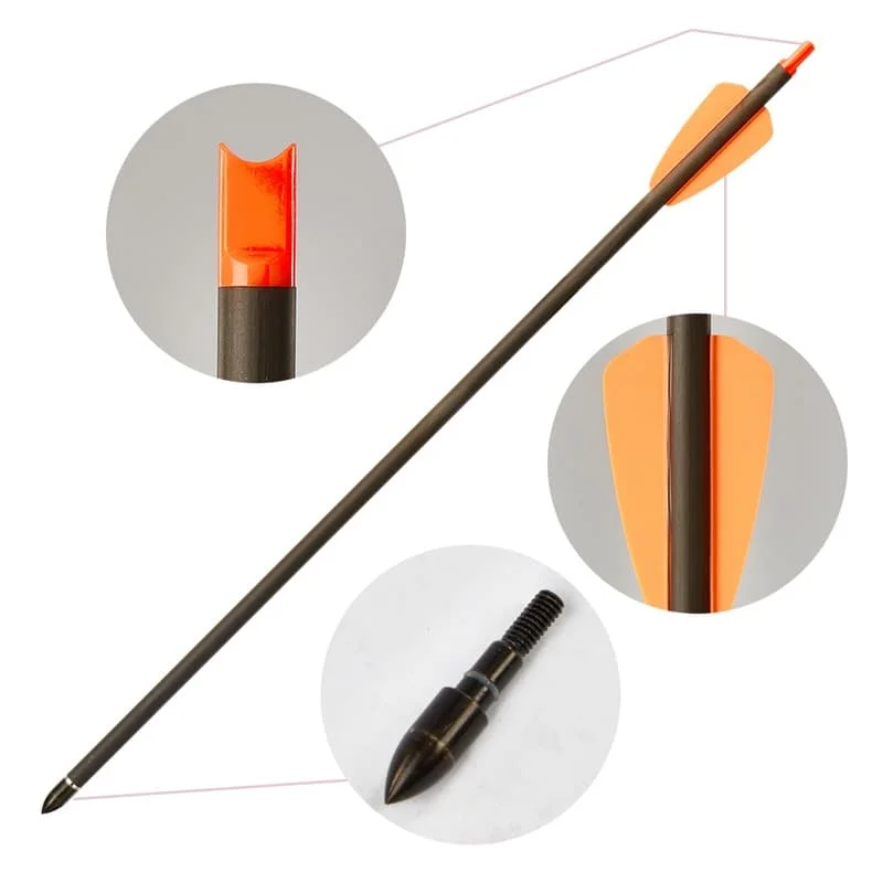 MILAEM Crossbow Bolts 12/24 Pack – 7.5 Or 15 Inch Carbon Arrows, 400 Spine, 100gr Tips, Green Vanes