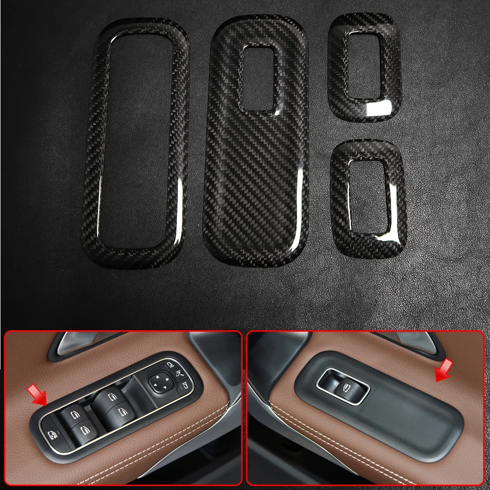 

For Mercedes Benz CLA Class C118 CLA180 CLA200 2020 2021 Real Carbon Fiber Interior Door Window Lift Switch Button Sticker Trim