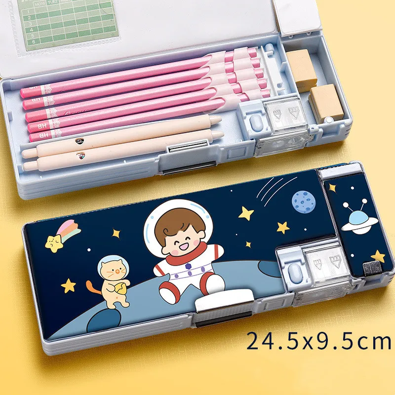 Scatola di cancelleria per cartoni animati con temperamatite astuccio in plastica scatola di immagazzinaggio per scuola kid cute pen case Student