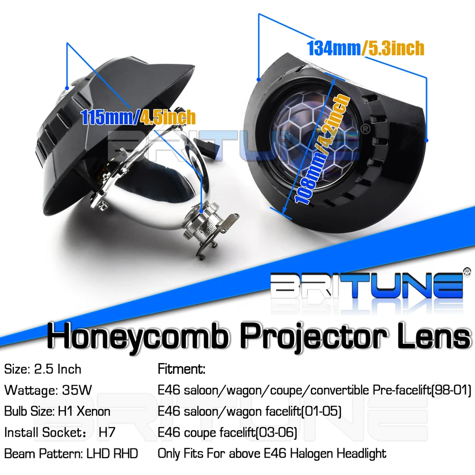 HID Bi-xenon Projector Honeycomb Lens For BMW E46 M3 Coupe/Sedan/Wagon/Convertible 328i 325i 330i 320i Car Headlight Accessory