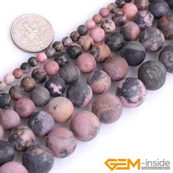 Natural Stone Black Rhodonite Frosted Round Faceted Beads For Jewelry Making Strand 15 inch DIY Loose Beads For Bracelet 6mm 8mm