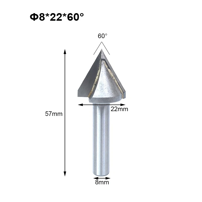 2pc 60 90 120 150 Degree  V shape Milling Cutter CNC Engraving Bits 8mm Shank Wood Router Bits Wood Milling Trimming 3D Cutter