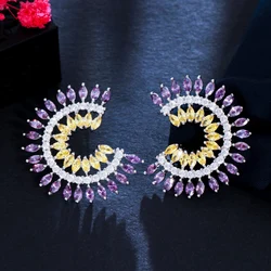 CWWZircons Fashion Brand Jewelry Unique Deisgn Beautiful Round Purple and Yellow CZ Crystal Women Big Stud Earring CZ110