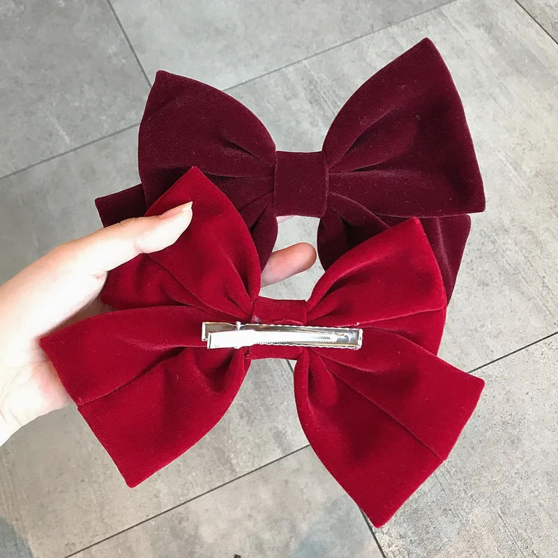 New Fashion Autumn Winter Velvet Cloth Spring Clip Solid Color Big Bow Hairpin Barrettes Women Girls Hair Accessoriesr Headwear