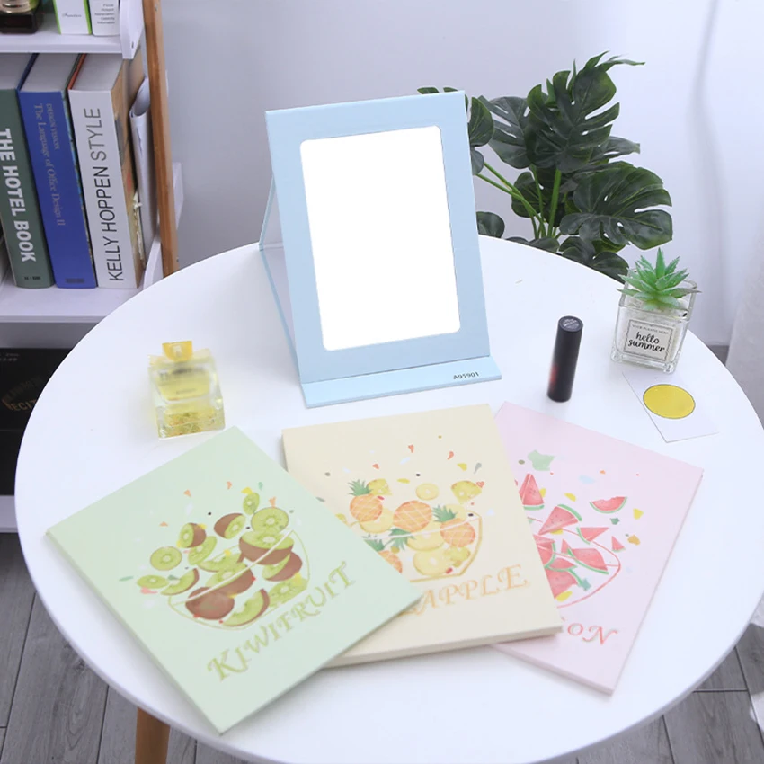 Único lado quadrado flip espelho de vestir bonito frutas dobrável desktop maquiagem espelho portátil cosméticos beleza espelho maquiagem ferramentas