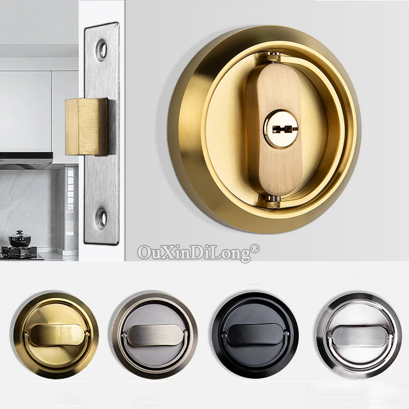 

304 Stainless Steel Invisible Hidden Cup Pull Ring Handle Door Lock Universal Interior Security Sliding Door Lock with Keys